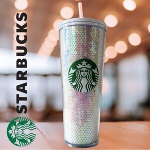 Starbucks Limited Edition Pink/White Sequin Tumbler 2020 Venti Cold Cup 24oz NWT